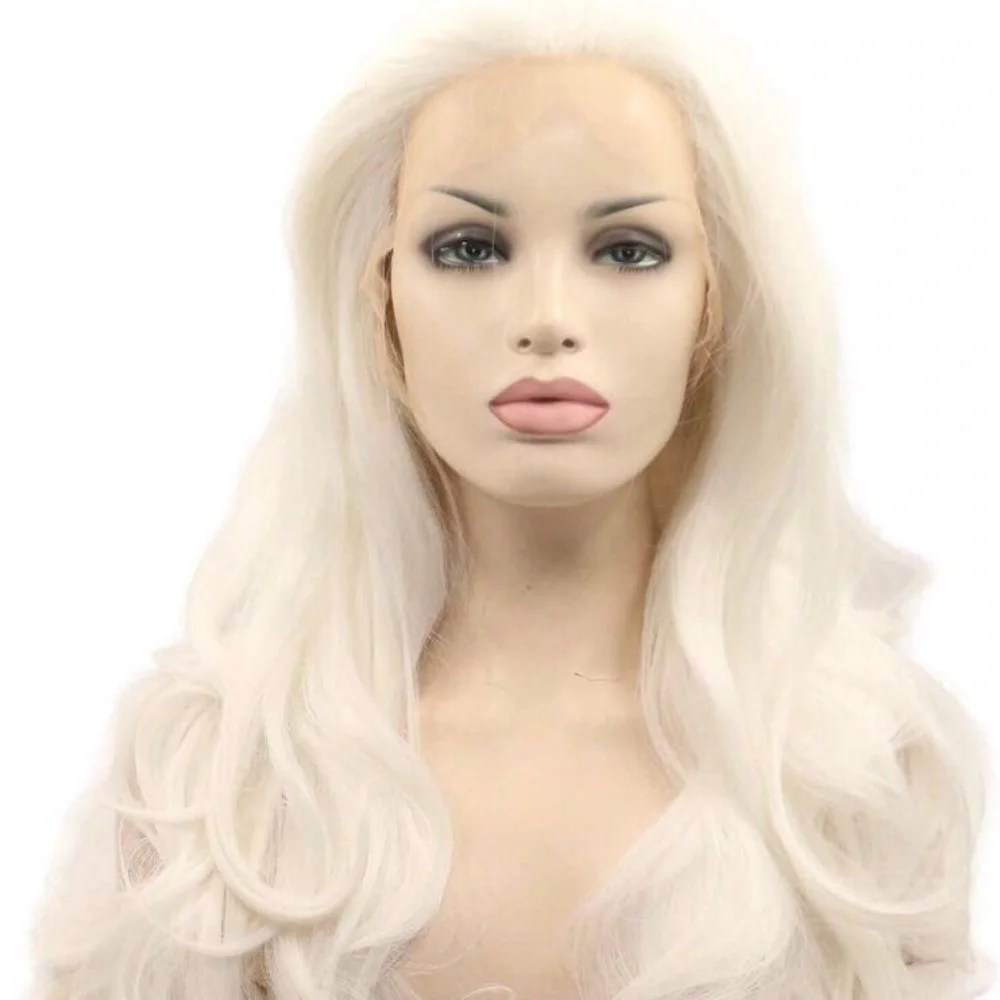 ✨24” PLATINUM BLONDE BODY WAVY LACE FRONT WIG *NEW